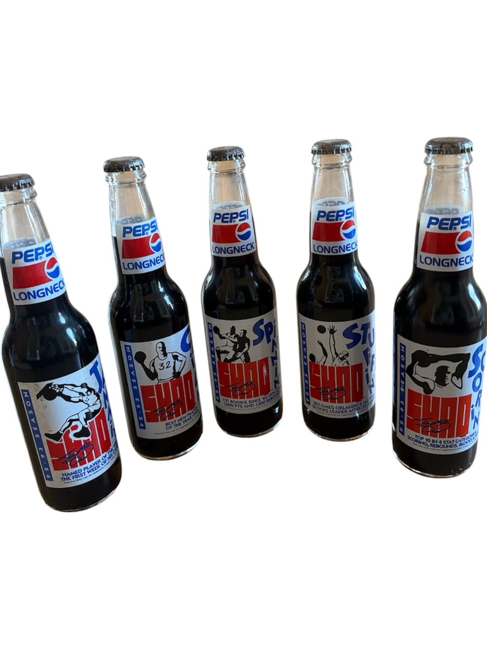 VINTAGE 1992-1993 PEPSI SHAQUILLE O’NEAL “SHAQ ATTACK” LONGNECK GLASS BOTTLES